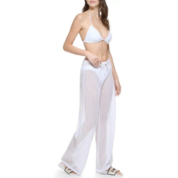 CALVIN KLEIN Women's Wide-Leg Beach Cover-Up Pants, Chevron Wide Leg M, L - Picture 1 of 15